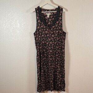 Vintage 90s Express Floral Midi Dress Contrast Collar Size Large Grunge Friends